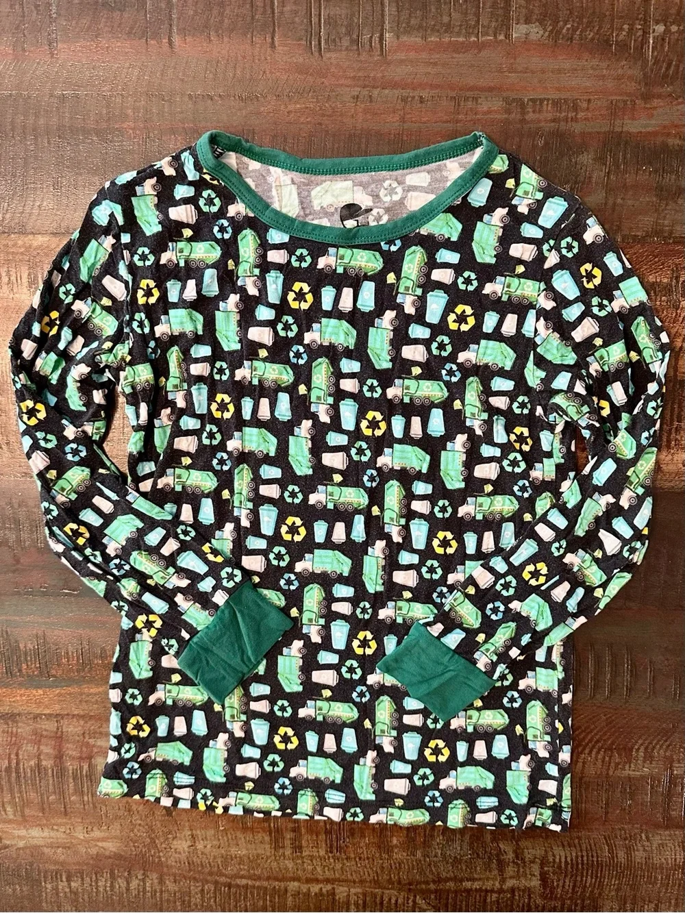 Green and Black Recycling Truck Kids Pajama Set